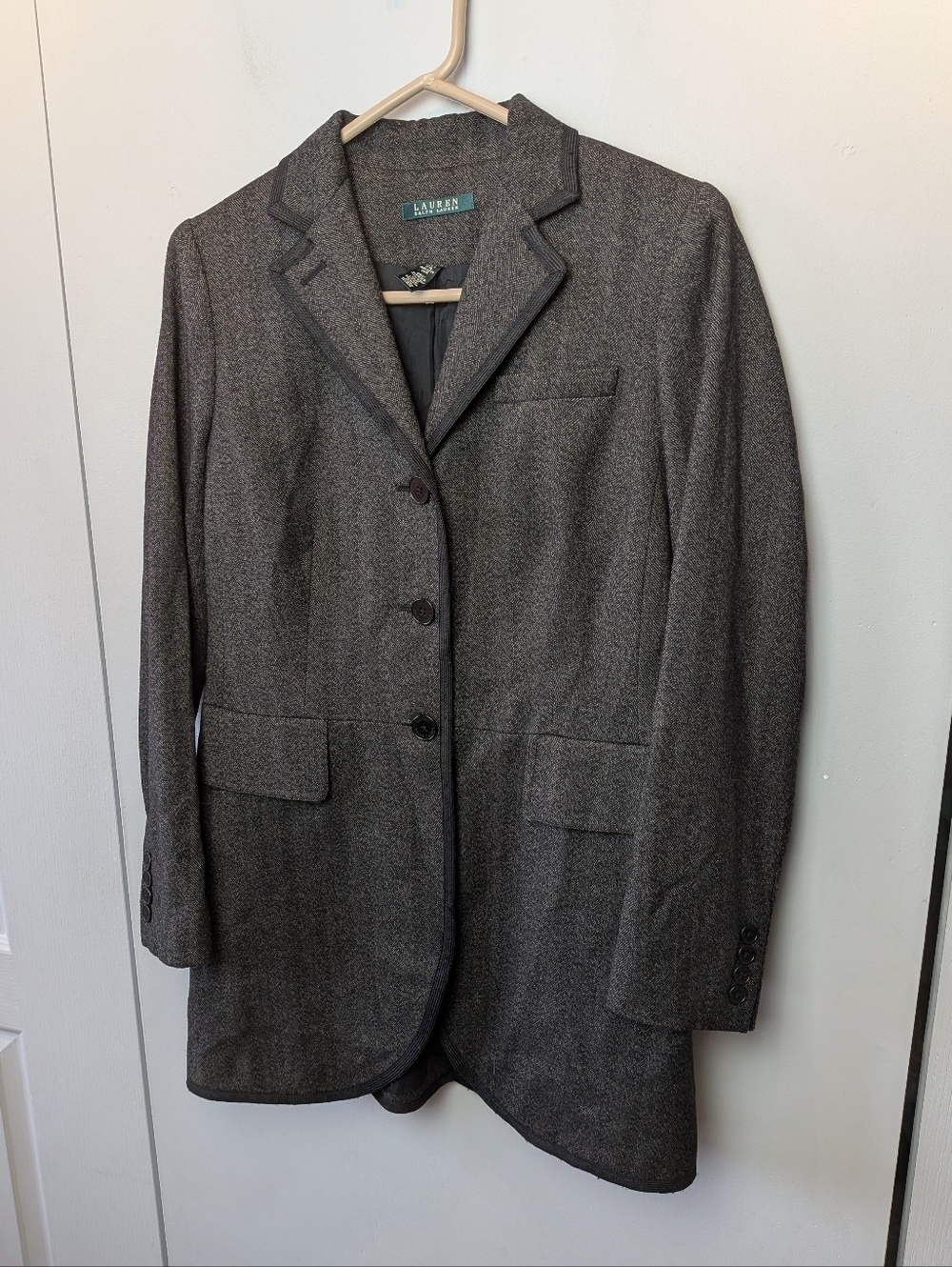 LAUREN RALPH LAUREN 100% Wool Women Blazer Size 8 Long Sleeve Cream And Black